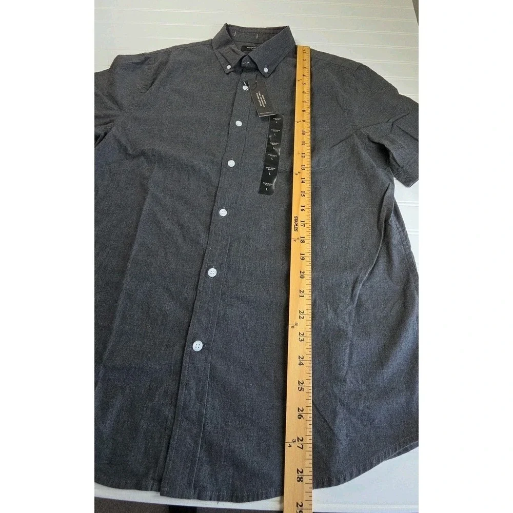 Banana Republic Shirt Mens Large L DARK GRAY SS Slim Fit Cotton Button‎ Down NWT